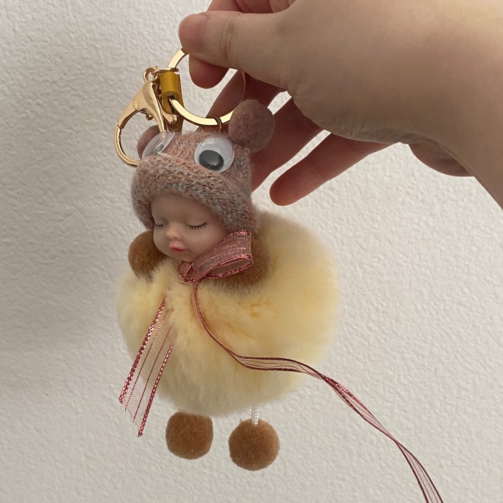 Charming Cream and Brown Plush Keychain